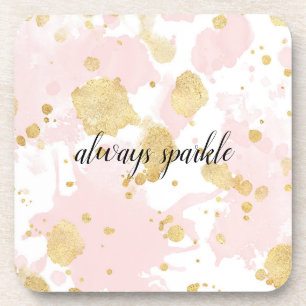 Blush Pink Gold Splatters Abstract Coaster