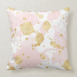 Blush Pink Gold Splatters Abstract Throw Pillow