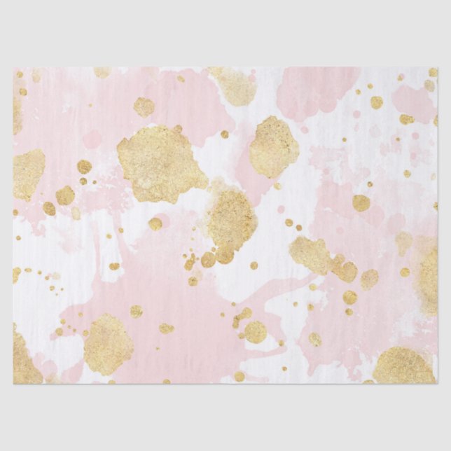 Blush Pink Gold Splatters Abstract Tissue Paper (Front)