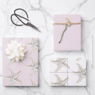 Blush Pink Gold Starfish Beach Bridal Shower Wrapping Paper Sheet