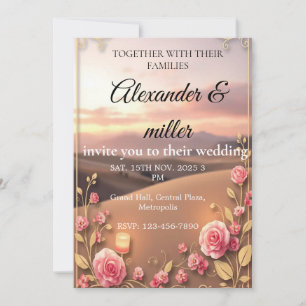 Blush Pink & Gold Sunset Wedding InvitatInvitation Invitation