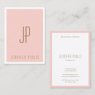 Blush Pink Gold Text Monogram Modern Vertical Business Card