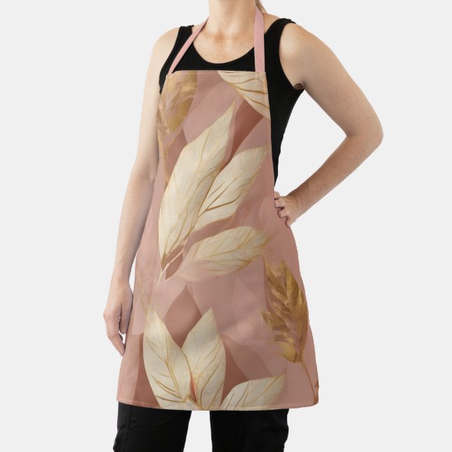 Blush Pink Gold Trendy Boho Leaves Collection Apron (Insitu)