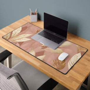Blush Pink Gold Trendy Boho Leaves Collection Desk Mat