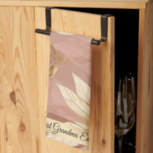 Blush Pink Gold Trendy Boho Leaves Collection Kitchen Towel