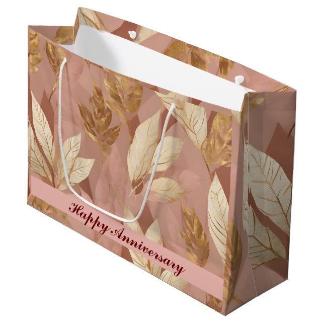 Blush Pink Gold Trendy Boho Leaves Collection Large Gift Bag (Front Angled)