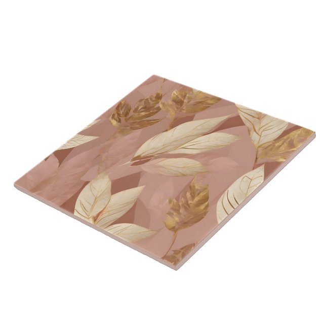 Blush Pink Gold Trendy Boho Leaves Collection Tile (Side)