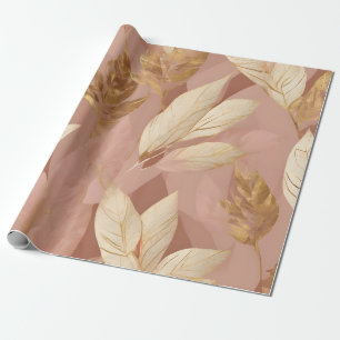 Blush Pink Gold Trendy Boho Leaves Collection Wrapping Paper