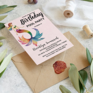 Blush Pink Gold Turquoise Mermaid Tail Pool Party Postcard