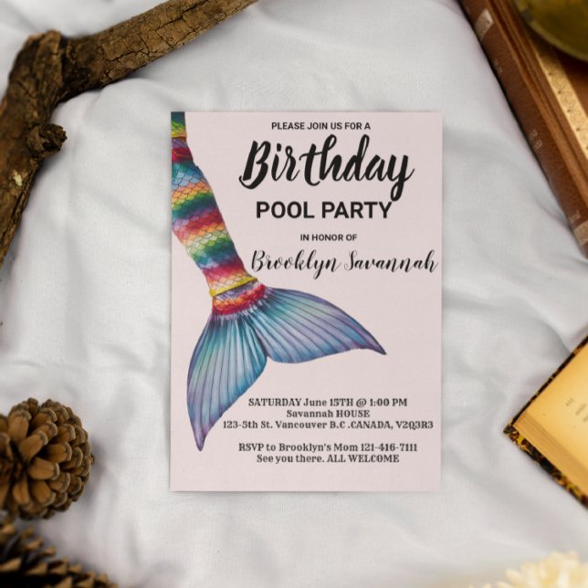 Blush Pink Gold Turquoise Mermaid Tail Pool Party Postcard (Creator Uploaded)