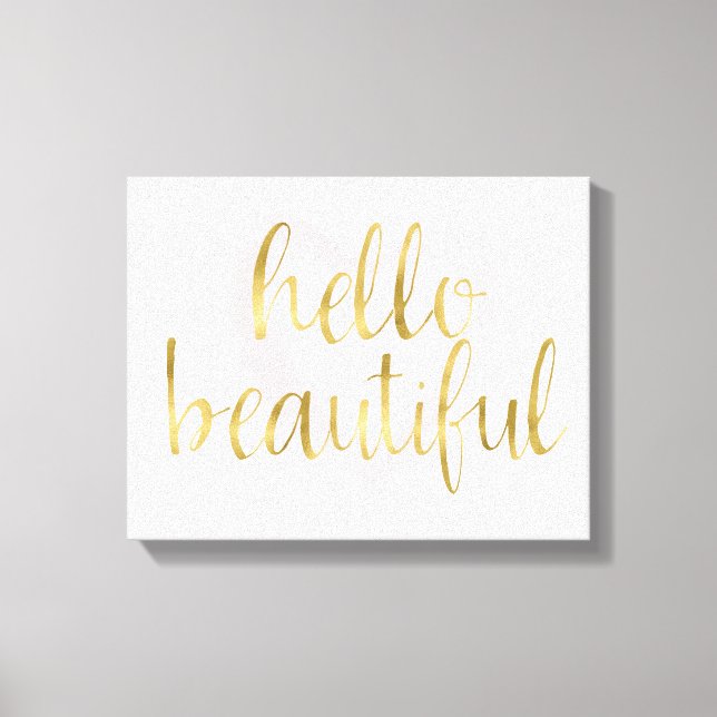 Blush Pink Gold Watercolor Heart Hello Beautiful Canvas Print (Front)