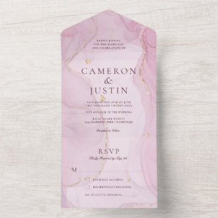 Blush Pink Gold Watercolor Wedding All In One Invi Invitation