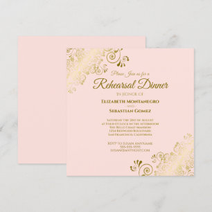 Blush Pink & Gold Wedding Rehearsal Dinner Square Invitation