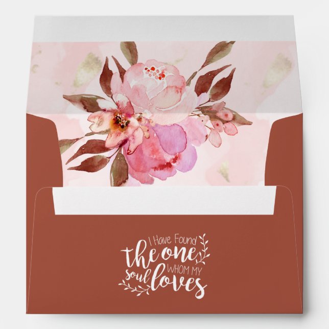 Blush Pink Golden Floral Inspirational Wedding Envelope (Back (Bottom))