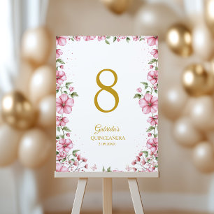 Blush Pink Golden Floral Quinceañera  Table Number