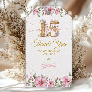 Blush Pink Golden Mis Quince Quinceañera Gift Tags