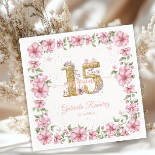 Blush Pink Golden Mis Quince Quinceañera  Napkin