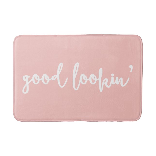 Blush Pink Good Lookin' Calligraphy Script Bath Mat (Front)