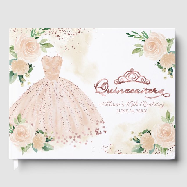Blush Pink Gown Floral Quinceanera Livre d'or (Recto)