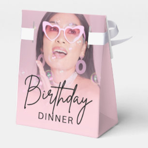 Blush Pink Gradient Photo Birthday Dinner Favor Box