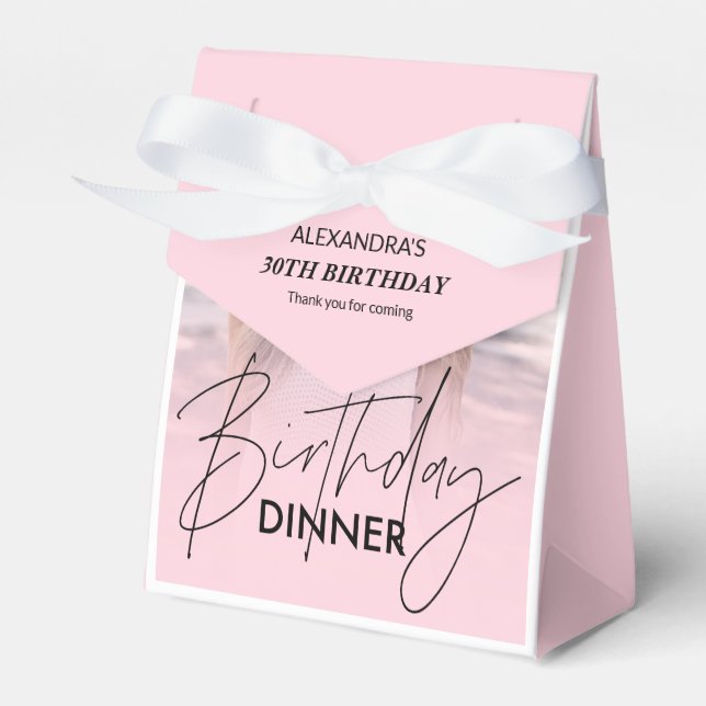 Blush Pink Gradient Photo Birthday Dinner Favor Box (Front Side)