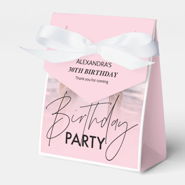 Blush Pink Gradient Photo Birthday Favor Box (Front Side)