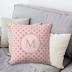 Blush Pink Gradient Polka Dots Monogram Throw Pillow