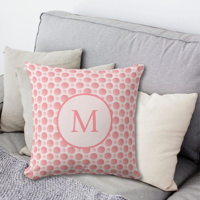 Blush Pink Gradient Polka Dots Monogram Throw Pillow (Creator Uploaded)