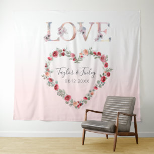 Blush Pink Gradient Selfie Love Backdrop Wedding Tapestry