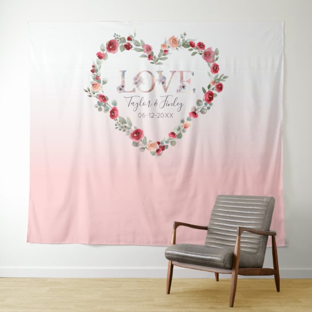 Blush Pink Gradient Selfie Love Backdrop Wedding Tapestry (In Situ (Horizontal))