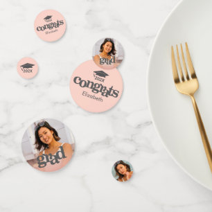 Blush pink graduation 3 photo bold chic typography confetti