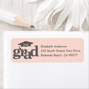 Blush Pink Graduation Modern Type Grey Cap Address