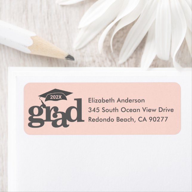 Blush Pink Graduation Modern Type Grey Cap Address (Insitu)