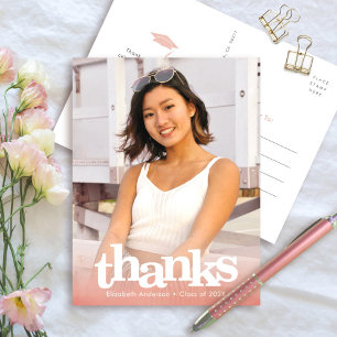 Blush pink graduation photo bold type thank you postcard