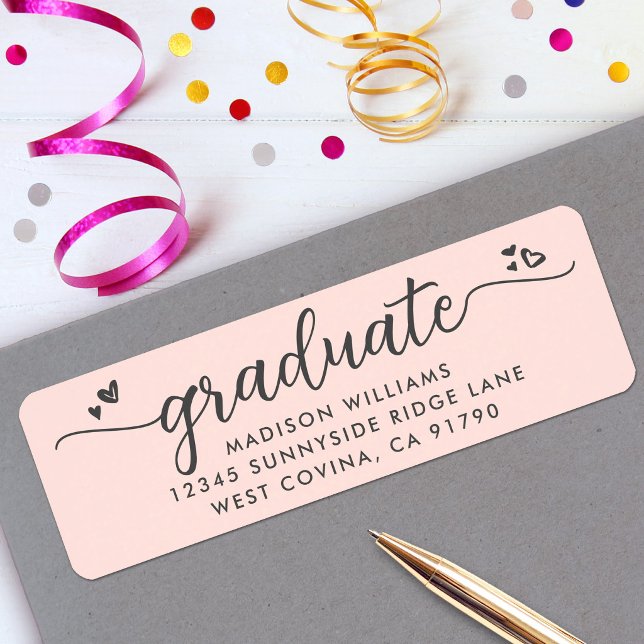 Blush Pink Graduation Script Hearts Modern Address (Creator Uploaded)