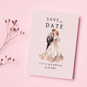 Blush pink gray floral couple photo Save the Date  Invitation