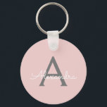 Blush Pink Gray Modern Script Girly Monogram Name Keychain<br><div class="desc">Blush Pink and Gray Simple Script Monogram Name Keychains (Key Chain). This makes the perfect sweet 16 birthday,  wedding,  bridal shower,  anniversary,  baby shower or bachelorette party gift for someone that loves glam luxury and chic styles.</div>