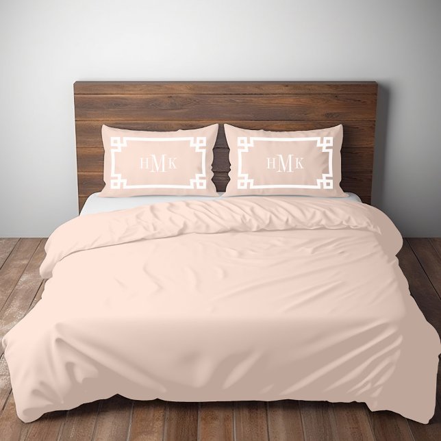 Blush Pink Greek Key Monogram Standard Pillowcase (Creator Uploaded)