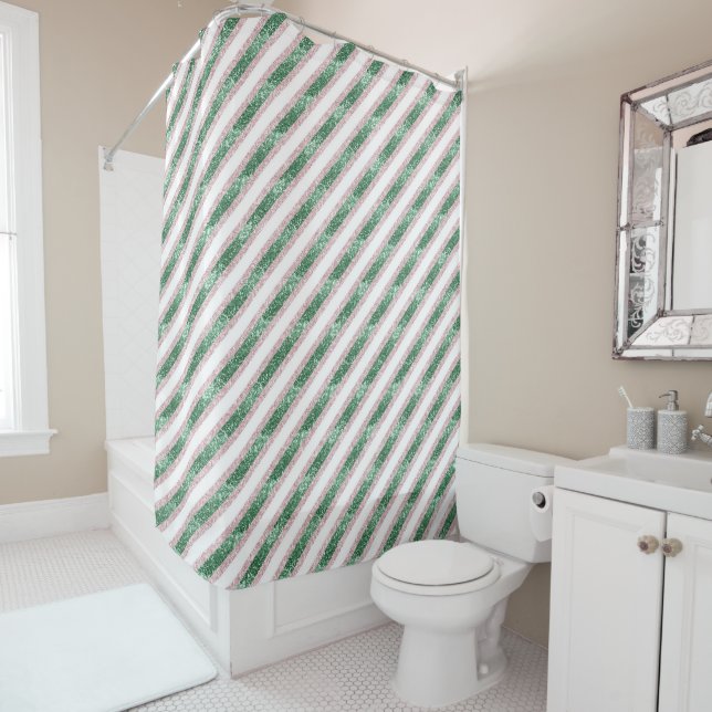 Blush Pink Green Glitter Stripes Christmas   (In Situ)