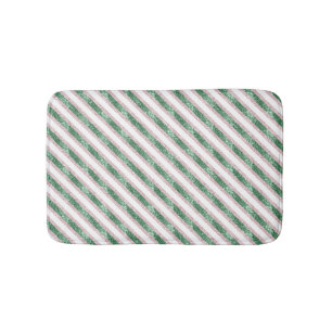 Blush Pink Green Glitter Stripes Christmas Bath Mat