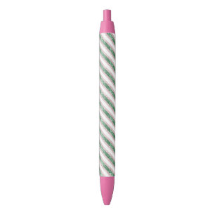 Blush Pink Green Glitter Stripes Christmas   Black Ink Pen