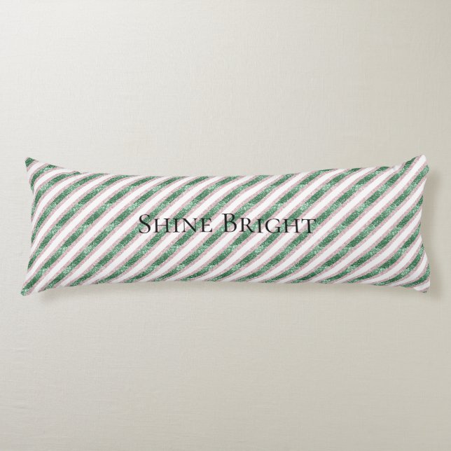Blush Pink Green Glitter Stripes Christmas   Body Pillow (Front)