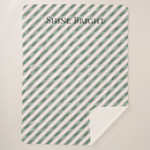 Blush Pink Green Glitter Stripes Christmas   Sherpa Blanket