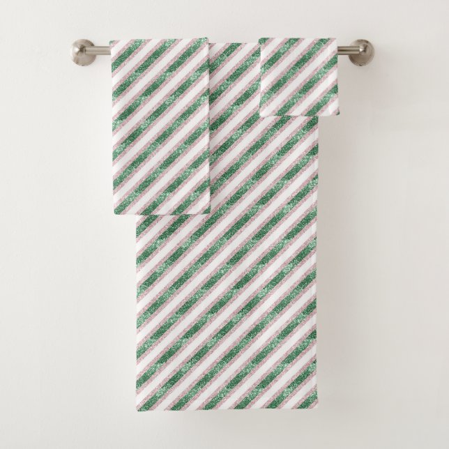 Blush Pink Green Glitzy Stripes Christmas (En situation)