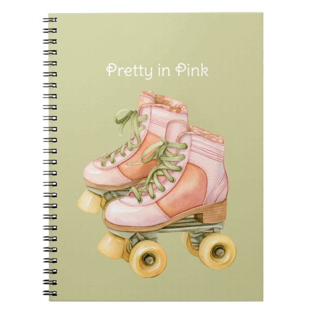 Blush Pink Green Laces Roller Skates Notebook (Front)