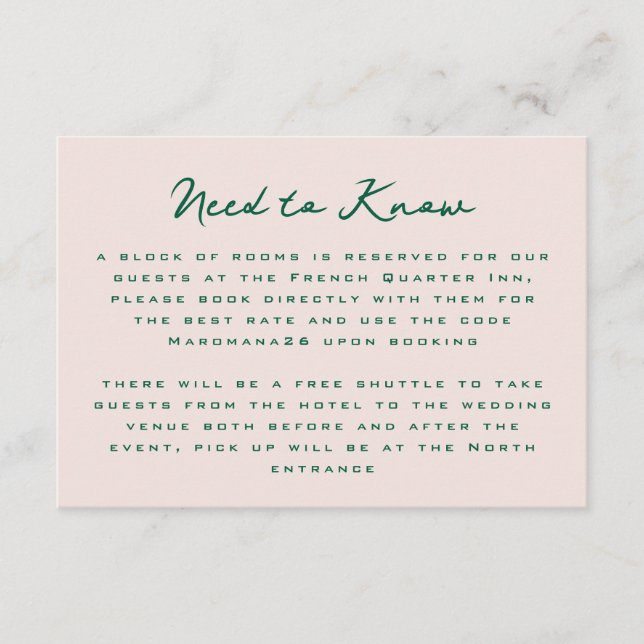 Blush Pink Green Simple Additional Information  Enclosure Card (Front)