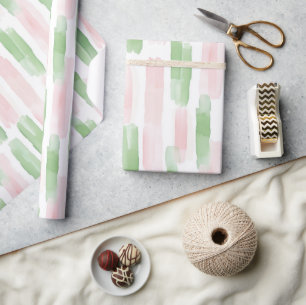 Blush Pink Green White Streaks Birthday Wrapping Paper