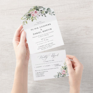 Blush Pink Greenery All in One Wedding Invite