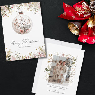 Blush Pink Greenery Christmas Family Photo Holiday Card