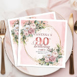 Blush Pink Greenery Floral 90th Birthday Party   Napkin<br><div class="desc">✅ For matching items search 36-90 in my collections ✅ Celebrate a beautiful milestone with elegant 90th birthday napkins featuring watercolor dusty pink and blush pink flowers, soft eucalyptus greenery, and a shimmering rose gold frame. This boho floral design adds a romantic, stylish touch to any party table and makes...</div>